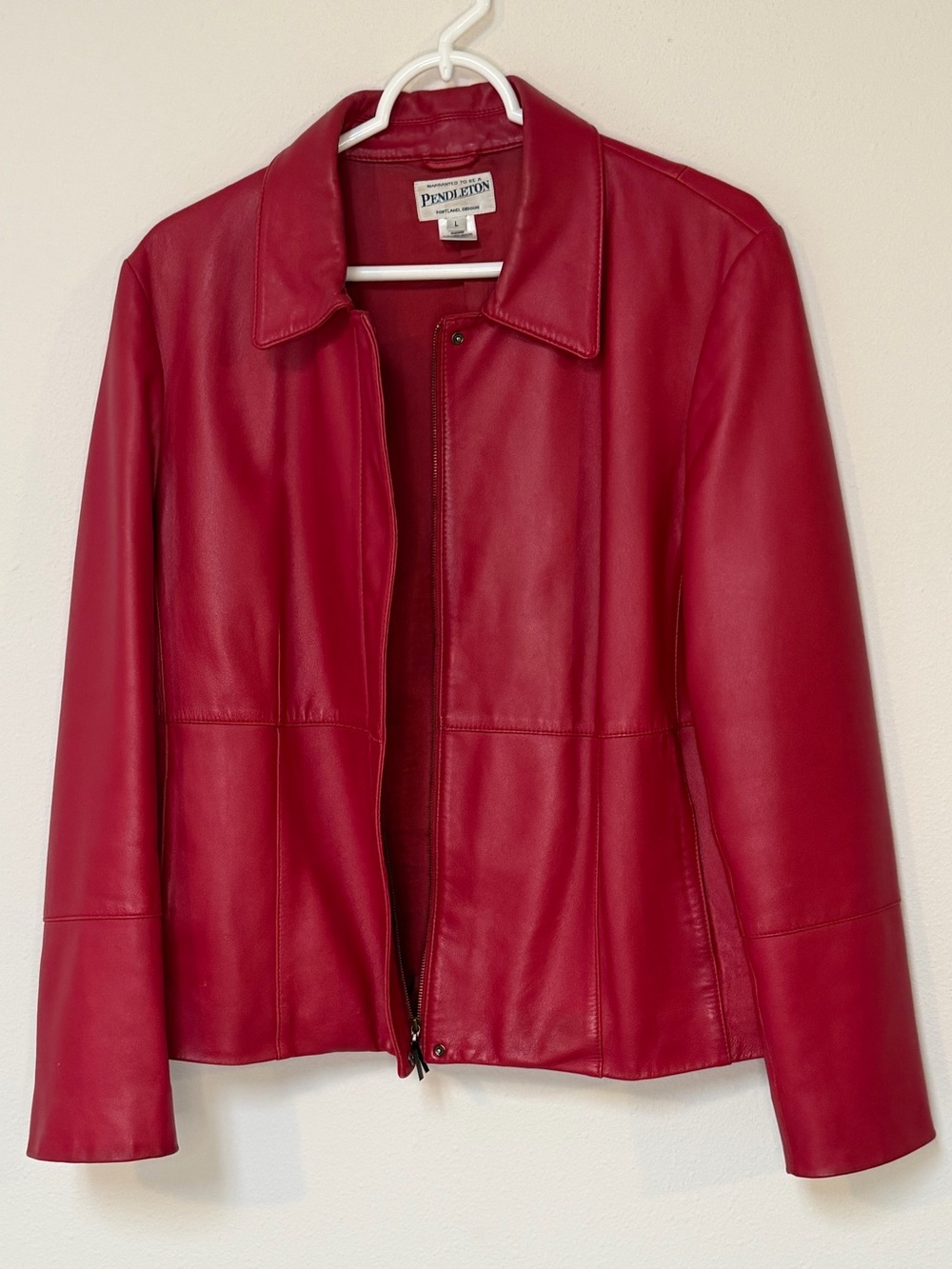 Vintage Pendleton Red Leather Jacket Full Zip Minimalist Western Boho Large
